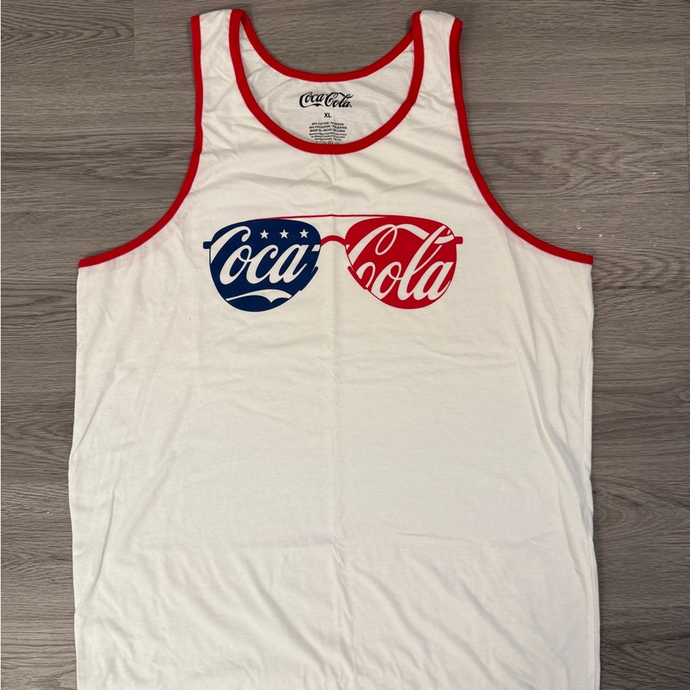 Coca-Cola White Tank with Red and Blue Avaiator Sunglasses Logo - never worn - Picture 2 of 3